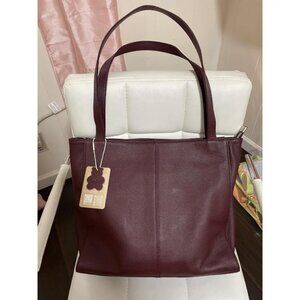 🆕Women‎ Burgundy Red Genuine Leather Work Shoulder Laptop Compartment Handbag